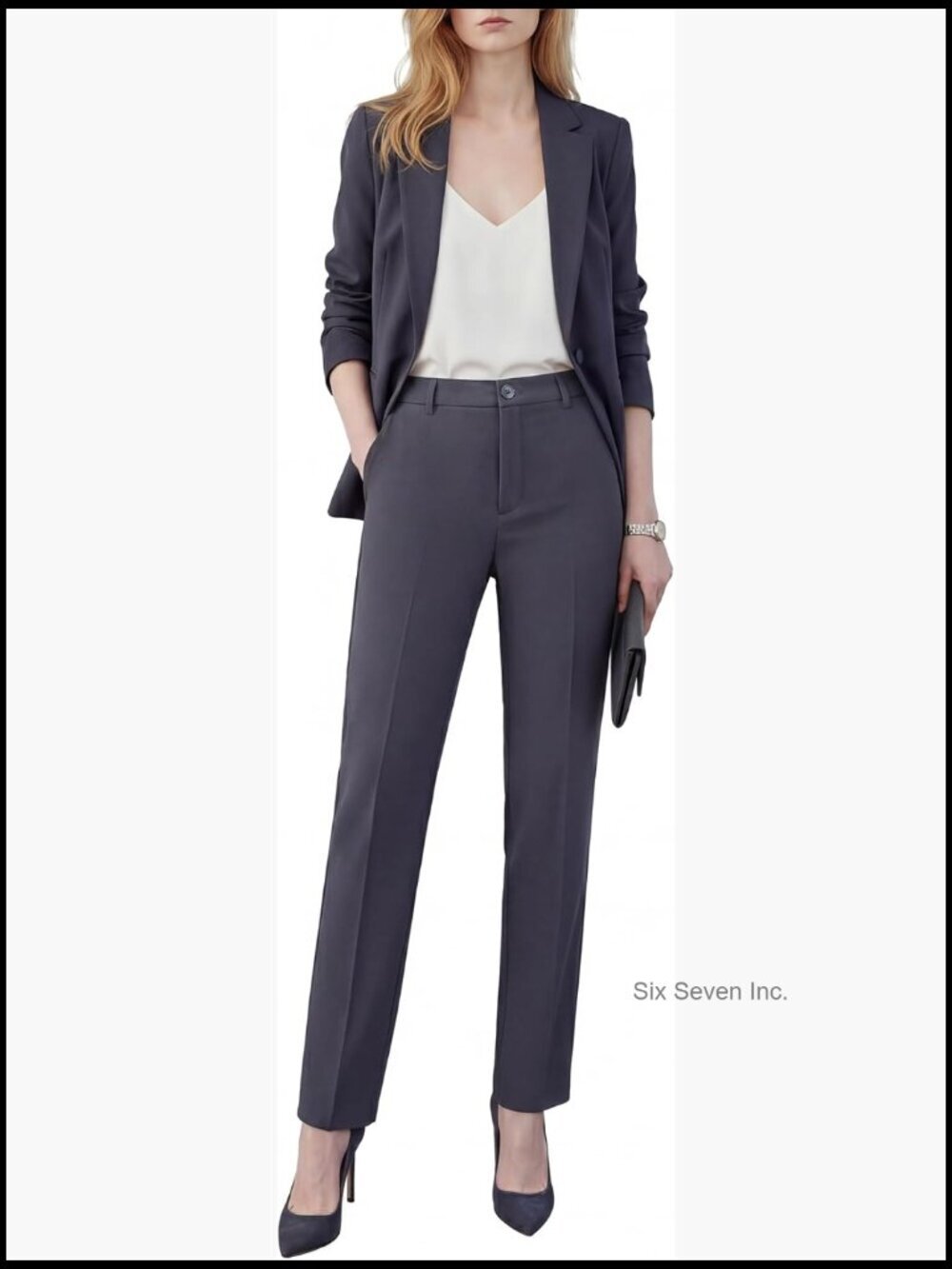 Wrinkle-Free Business Casual Blazer & Pants Suit Set for Women